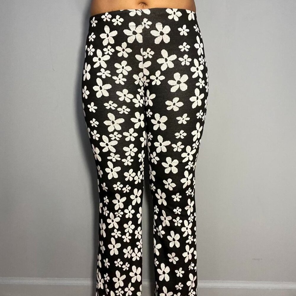 black and white bootcut floral leggings